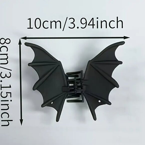 Goth Punk Costume Metal Bat Wings New Black Hair Clip 3"x4" Cosplay - Picture 5 of 5